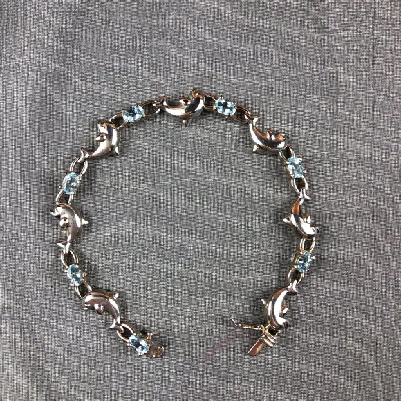 Macy’s Sterling Silver 925 Aqua Marine Dolphin Bracelet Coastal Glamcore Dainty - Picture 6 of 14